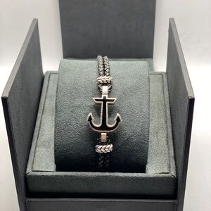 New DAVID YURMAN Men's Maritime Anchor Leather Bracelet in Silver & Onyx Med
